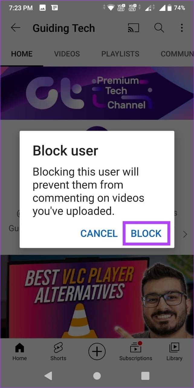 Block the user