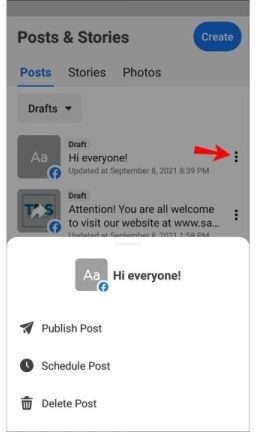 Find drafts on your personal Facebook profile.